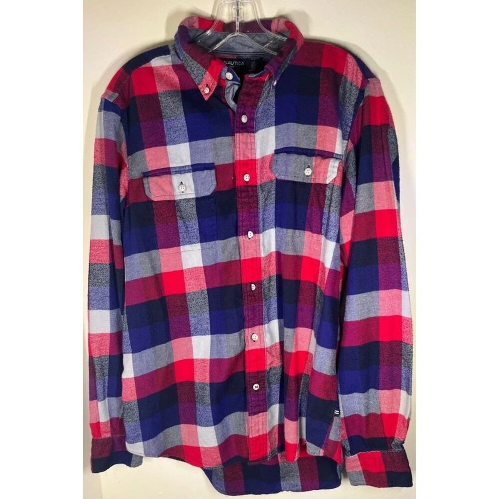 Women’s Nautica 100 Cotton Plaid Blue Red Flannel Shirt M